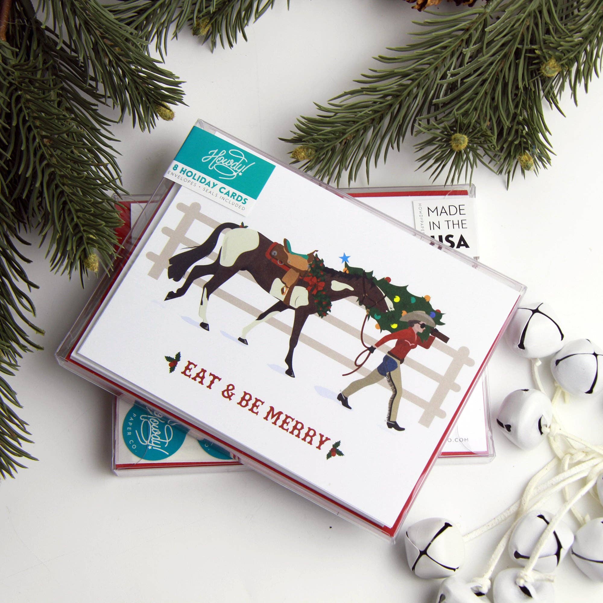 Hunt Seat Paper Co. – postal de Natal por atacado – Cartão de Natal Eat + Be Merry Western Cowgirl1