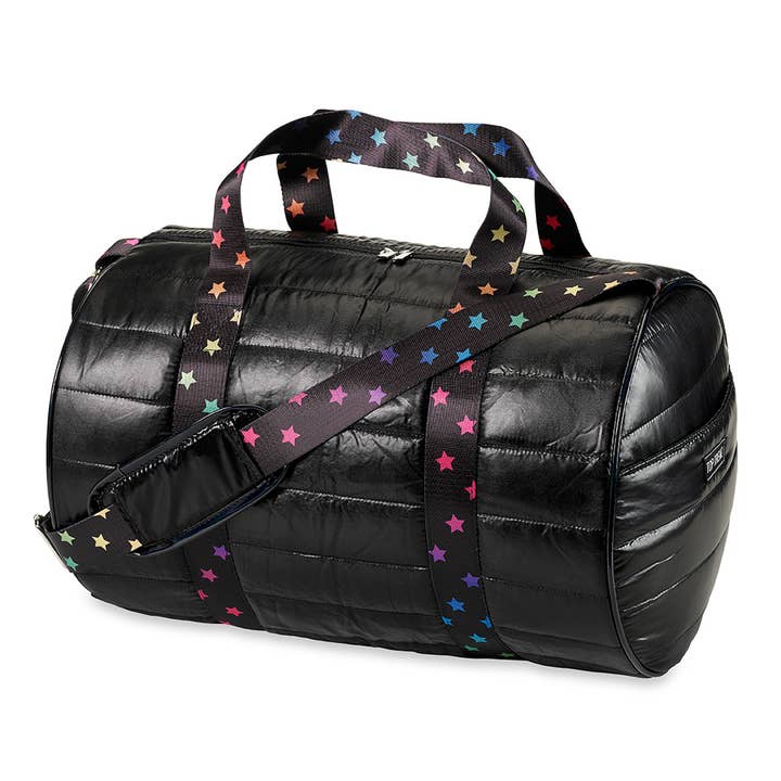 Sac de voyage Puffer noir Scatter Star Straps pour la vente par Top Trenz Inc
