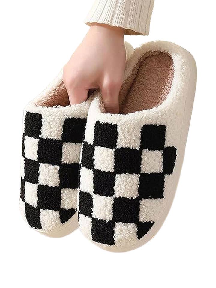 ASSORTED Checkered Terry Cloth Fuzzy Sherpa Fleece Slippers for wholesale on Faire1