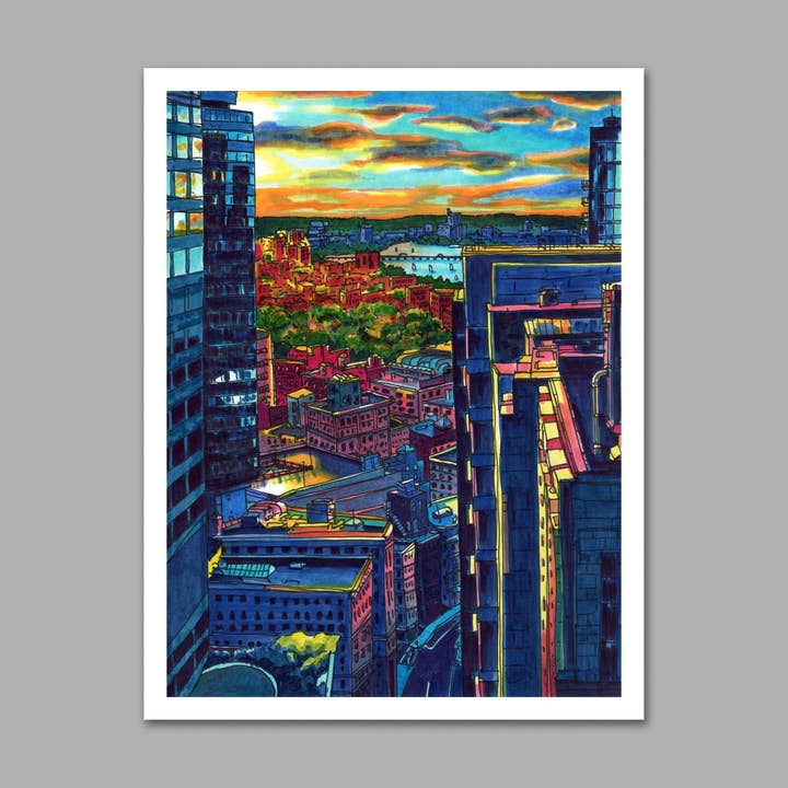 Boston, From the 25th Floor Print for wholesale by Stephanie Vecellio Illustration