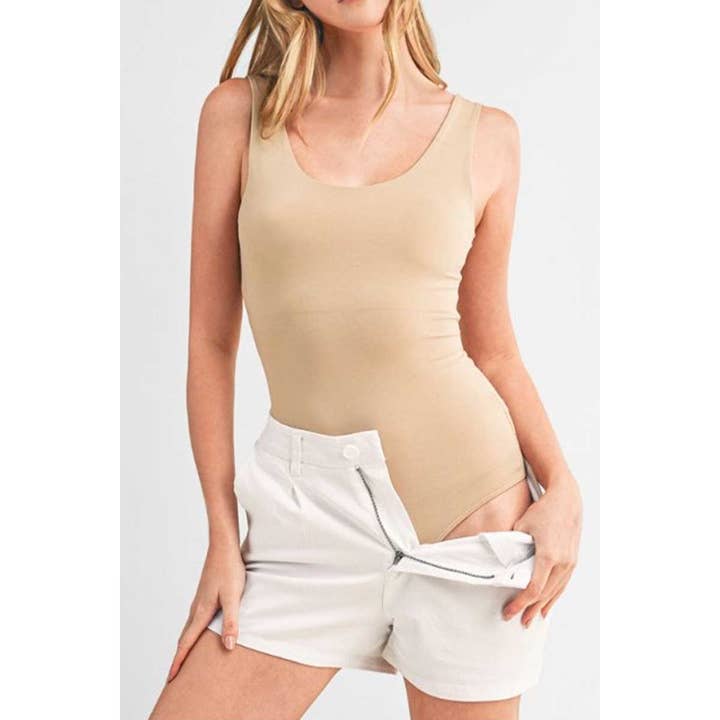 TANK BODYSUIT SCOOP NECK DOUBLE LAYER AT BUST for wholesale by Timeless