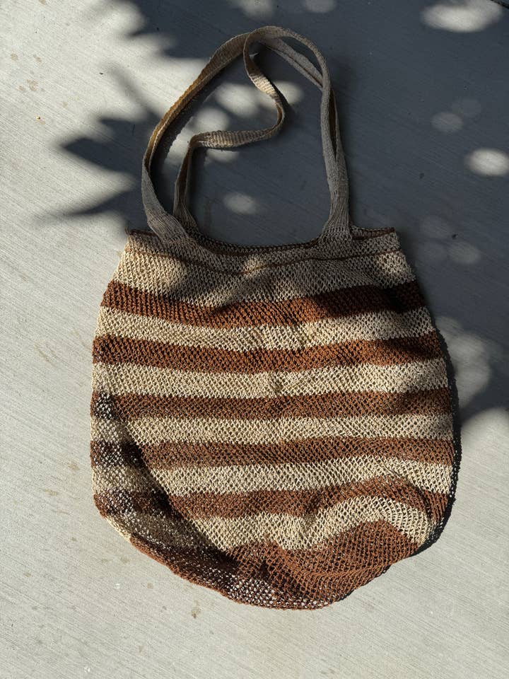 Natural Vine Tote Bag- Stripe - Brown for wholesale by A Million Elephants