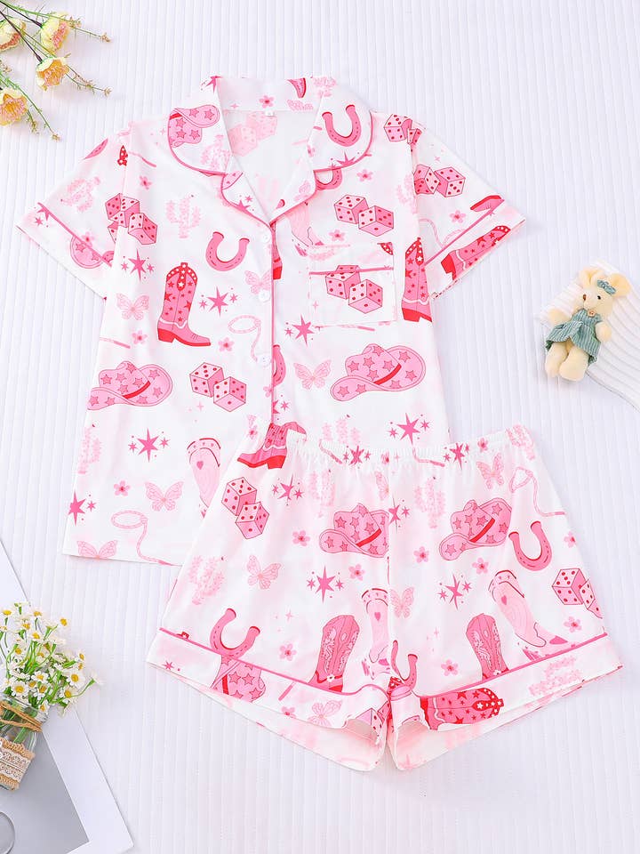 Western Vintage Cowboy Print Valentines Pajama Set for wholesale by Rosa Clothing