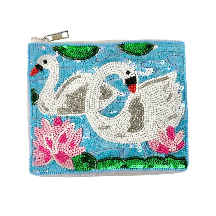 Twine and Love - Wholesale Coin Purse - Women's - Swans Beaded Pouch Purse1