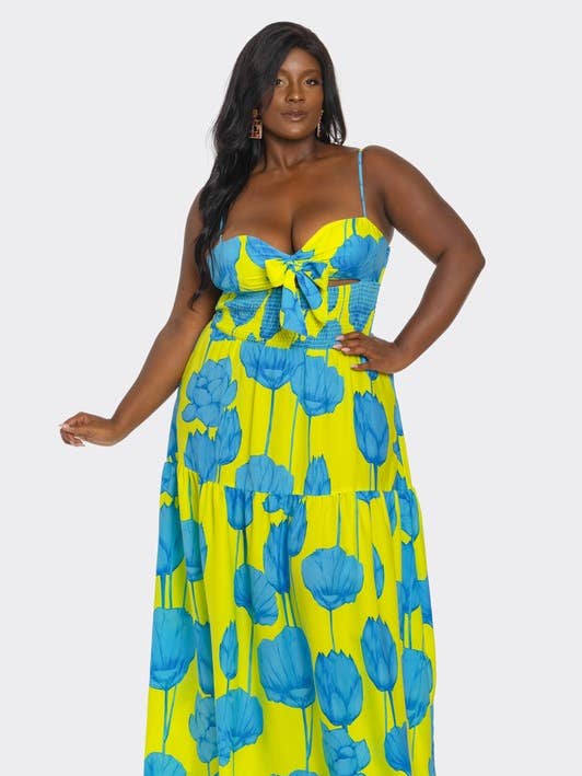 BANJUL - Wholesale Dress - Women's - BCCD63309 Corset Bow High-Waist Printed Plus Maxi Dress