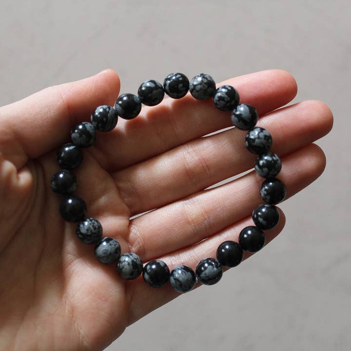 Pebble House - Wholesale Beaded Bracelet - Snowflake Obsidian Bracelet 8mm or 6mm - Crystals & Stones