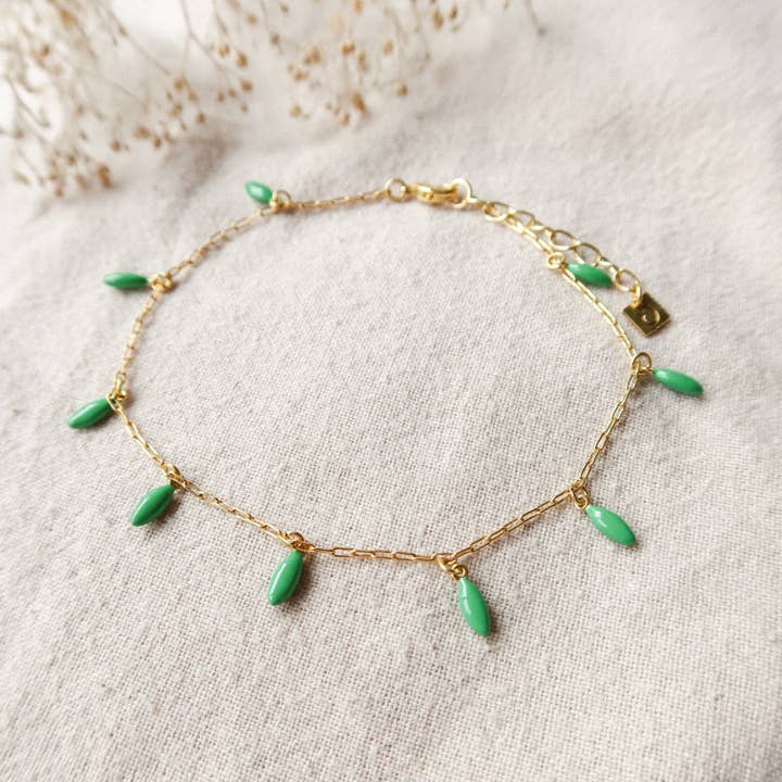 Fußkettchen Sommer Fußkettchen Green Drops für den Großhandel von Olivolga Bijoux