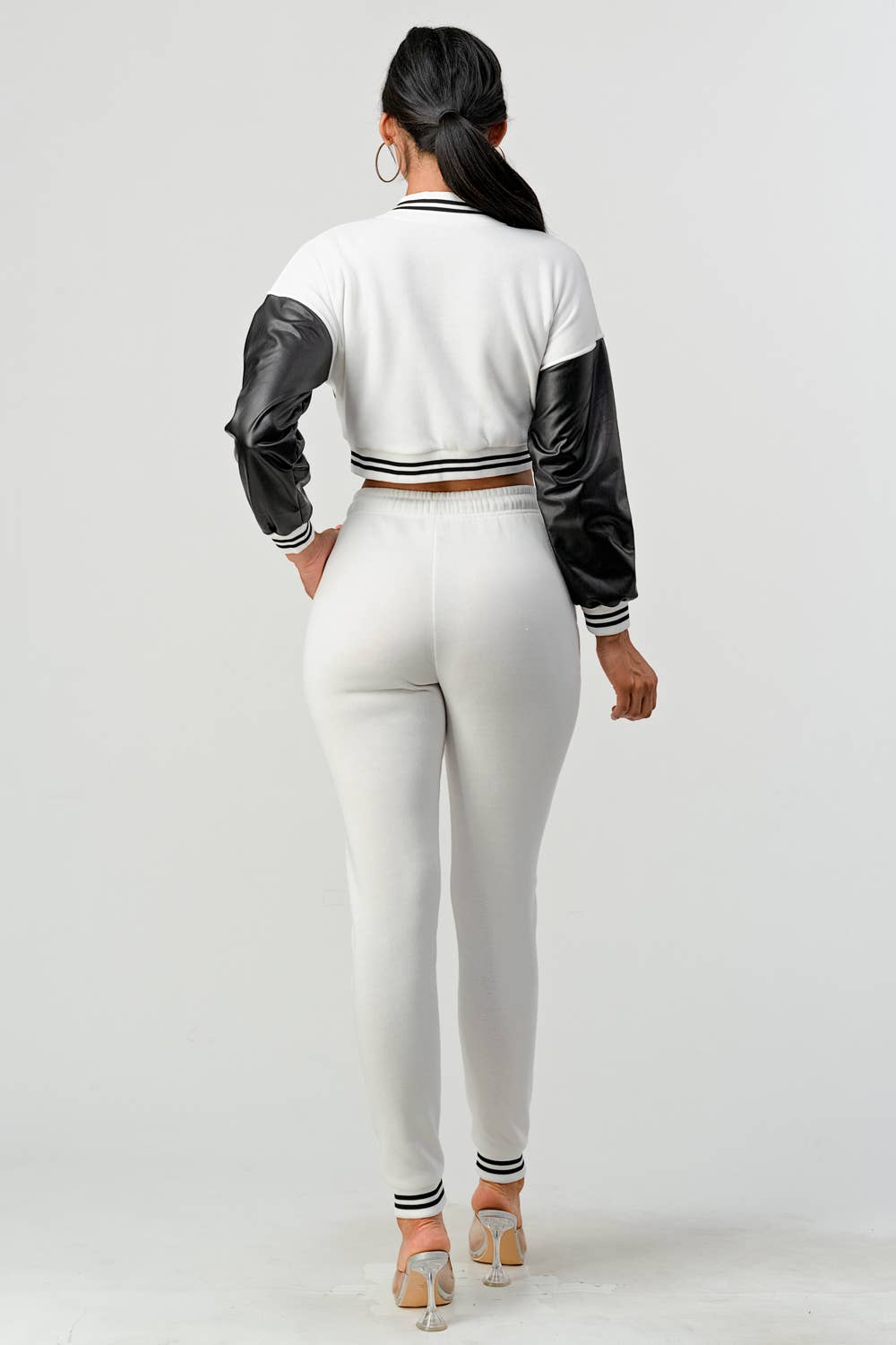 Lime All the Time - Wholesale Lounge Set - Women's - Cropped Varsity Jacket and Jogger Pants Set3