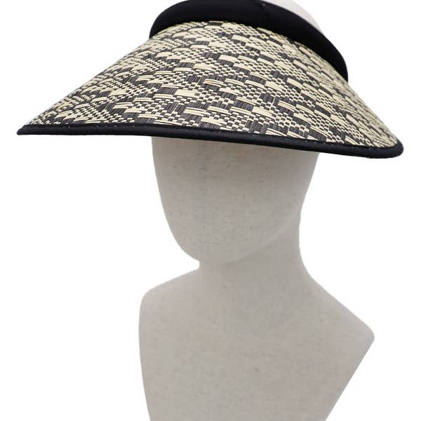 Cap Zone - Wholesale Visor – Women's - Two Tone Chevron Weave Paper Straw Wide Sun Visor2