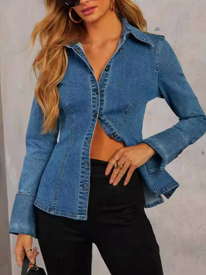 Casual Single Breasted Long Sleeved Denim Top for wholesale by Wholesalesir