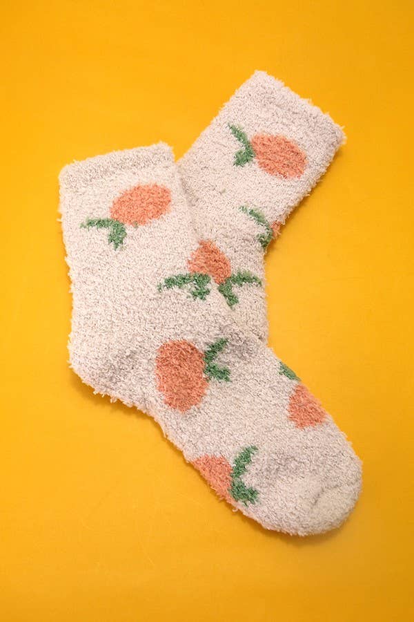 JOSSLYN by wall to wall - Vente Chaussettes – femme - CHAUSSETTES MOELLEUSES CHAUDES EN POLAIRE CORAIL EN PELUCHE AVEC FLEURS DE FRUITS | 40S020510