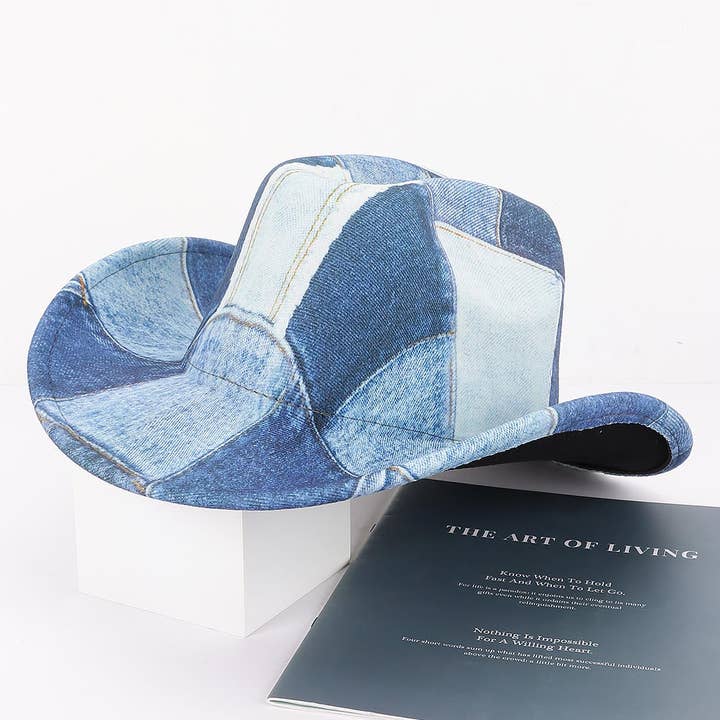 Chapeau de Cowboy en Denim Imprimé Coton pour la vente par 3AM BY H&D ACCESSORIES