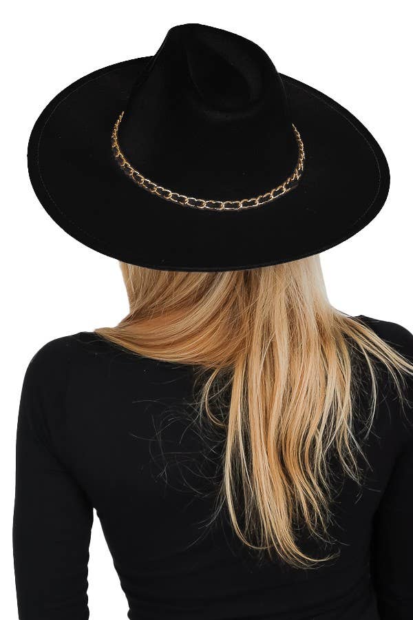 Cap Zone - Vente Chapeau en feutre – unisexe - Chapeau de rancher à large bord à chaîne dorée en faux daim10