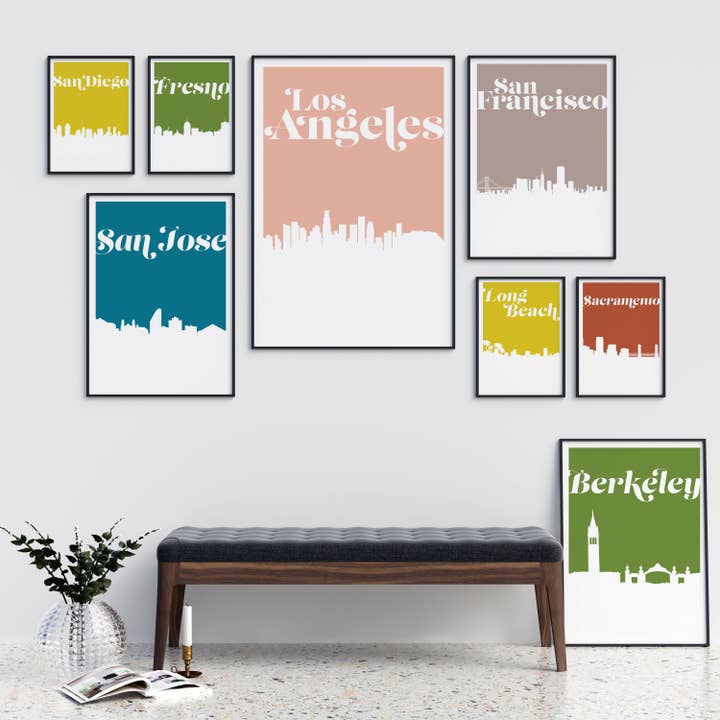 Impresión de Arte del Horizonte Retro de la Ciudad de California | Elige Tu Ciudad para venta al por mayor de Paperfinch Design