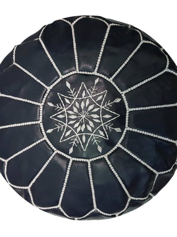 Unstuffed Moroccan Leather Ottoman Pouf - black for wholesale by Mikwi