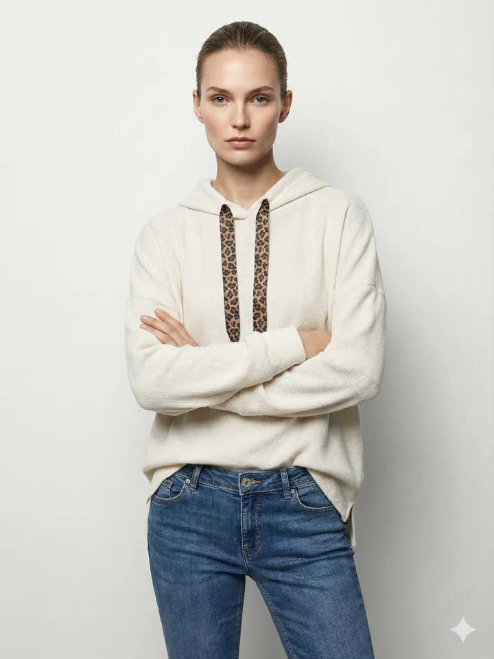 Mimi & Gogo – Engroshandel Sweatshirt - Dame – Velour-sweatshirt med leopard Snøre10