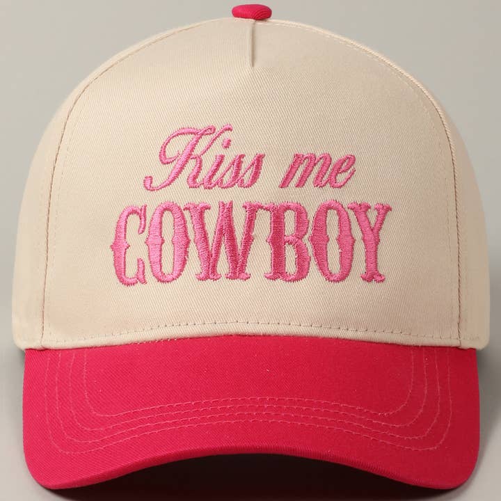 Fashion City - Wholesale Trucker Hat - Unisex - Kiss Me Cowboy Embroidery Two-Tone Cap