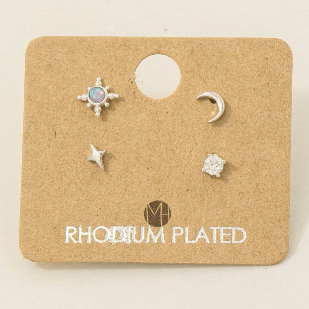 Fame Accessories - Wholesale Stud/Post Earrings - Gold Dipped 4Pc Star Moon Stud Earrings Set4