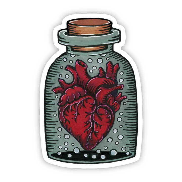 Anatomical Heart Jar Sticker for wholesale by Earthenwood Studio