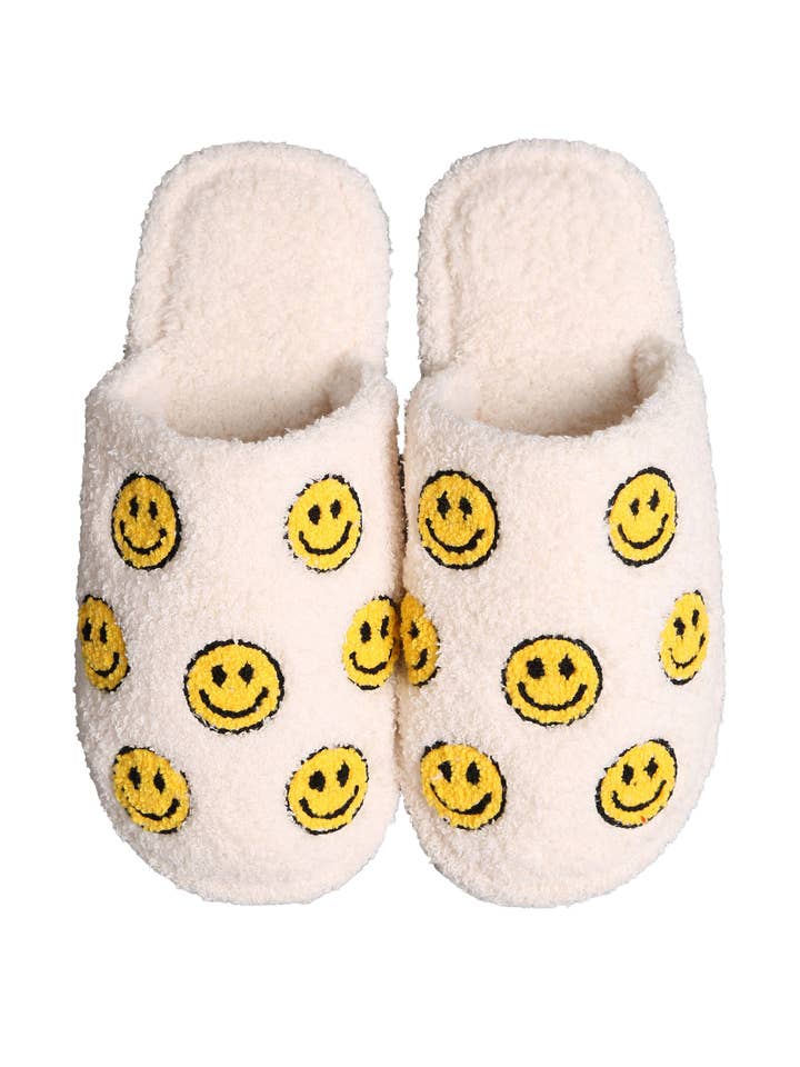 Plüschhausschuhe - Mini Smiley - Weiß für den Großhandel von Funky Junque