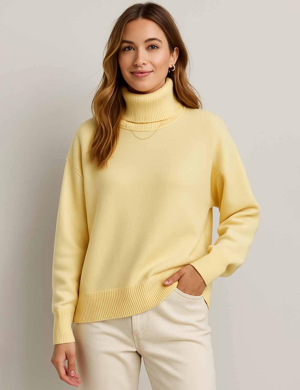 Sweetkama - Venta al por mayor Jersey de punto - Mujer - Suéter de punto para mujer con cuello alto y color sólido 560528