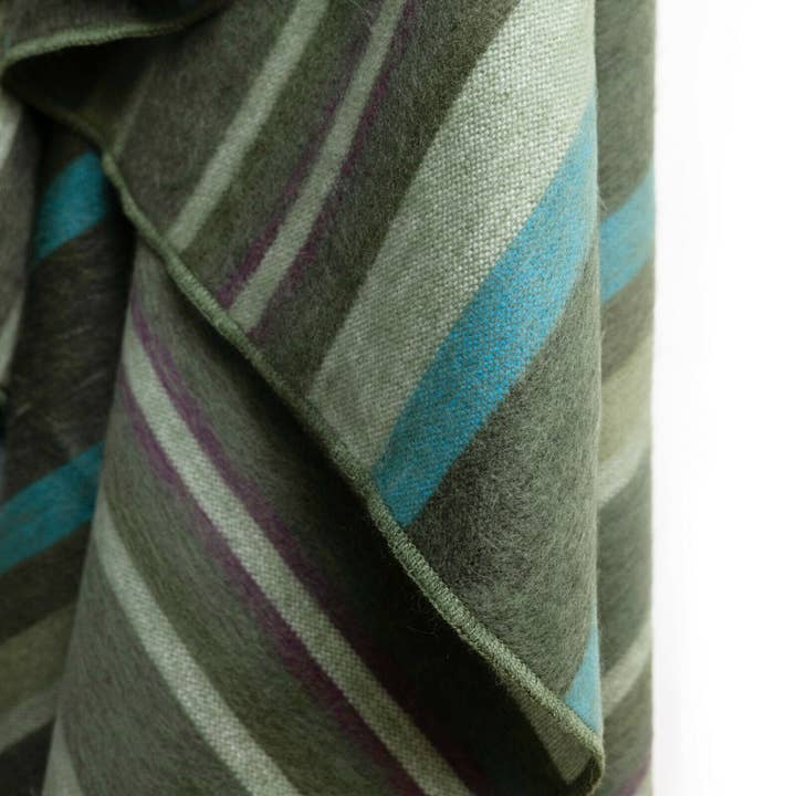 ECUALAMA - Wholesale Throw Blanket - Jambue - Baby Alpaca Wool Throw Blanket / Sofa Cover - Queen 95" x 66" - olive green stripes pattern