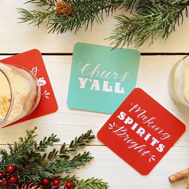 Cheers Y'all Holiday Paper Coasters, Set of 8 for wholesale by Stately Made