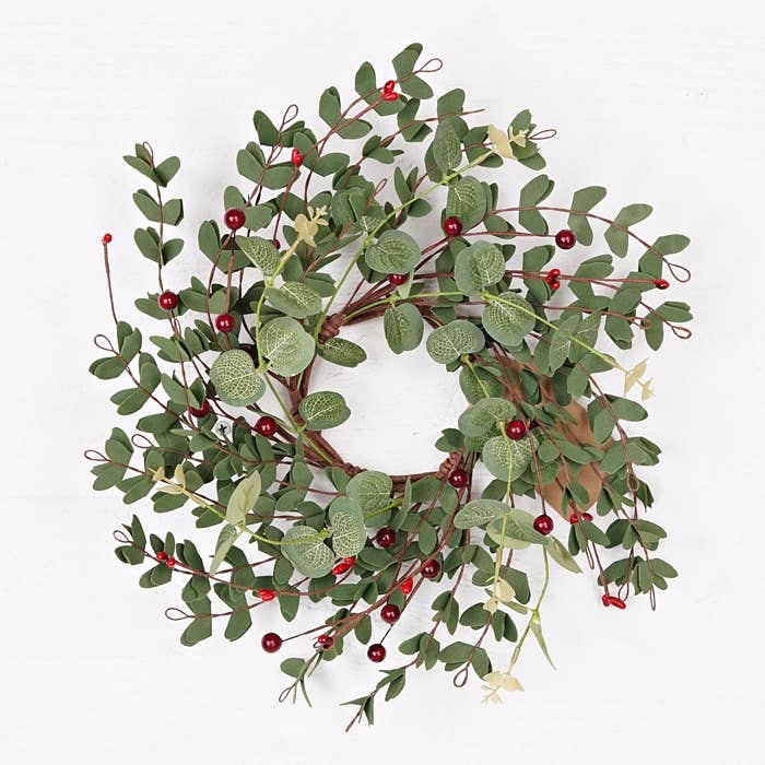 Impressive Enterprises, Inc. - Wholesale Wreath - 30793- 14in (3.5)Wreath-Mixed PE Euclyaptus with Red Berry