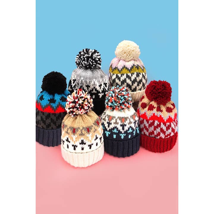 JOSSLYN by wall to wall - Wholesale Beanie - Women's - CHEVRON KNIT POM BEANIE | 40BN9078
