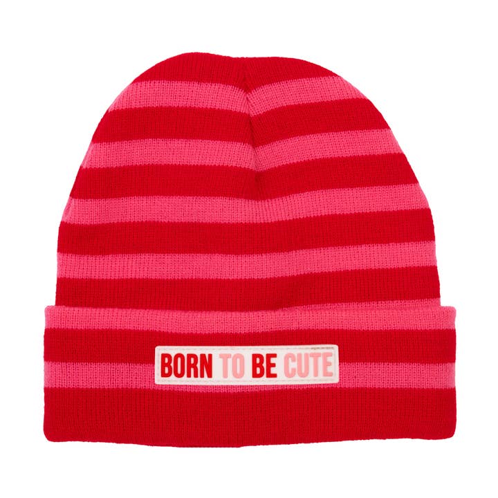 Mössa "born to be cute" randig rosa och röd för wholesale av Fisura