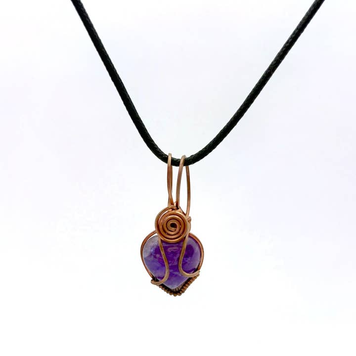 Amethyst Heart Gemstone Wire Wrapped Pendant | Copper & Crystal Necklace for wholesale by Handmade by Marlayna
