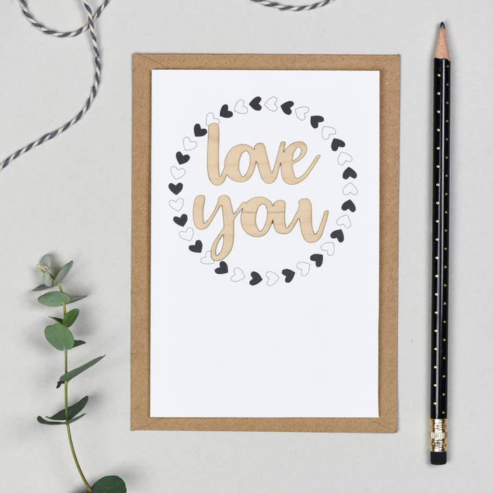 Love You Wooden Words Card for wholesale by Altered Chic