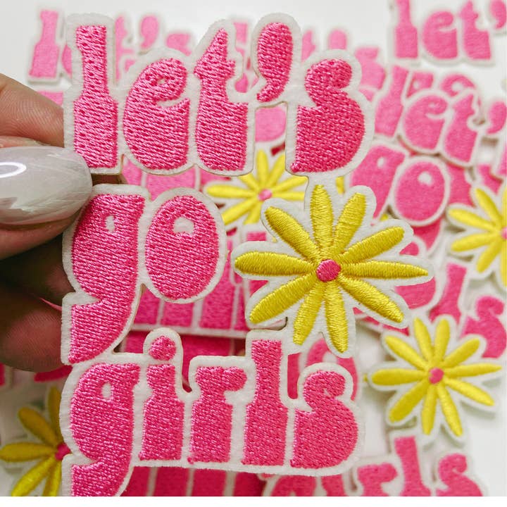 3" Let's Go Girls in PINK - Embroidered Hat Patch for wholesale by TEELUX
