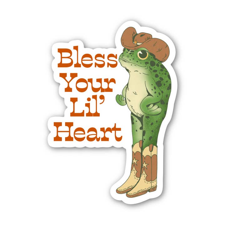 Big Moods - Wholesale Sticker - Bless Your Lil' Heart Southern Cowboy Frog Sticker1
