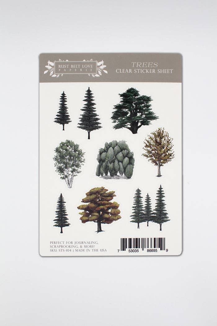 Rust Belt Love Paperie - Wholesale Sticker - Trees Clear Sticker Sheet0