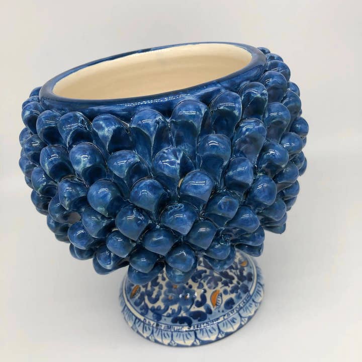 DD Ceramiche Siciliane - Wholesale Decorative Plate/Dish/Bowl - Half Pinecone Ceramic Caltagirone cm H.20 L.20 Handmade Antique Blue Decorated Base1