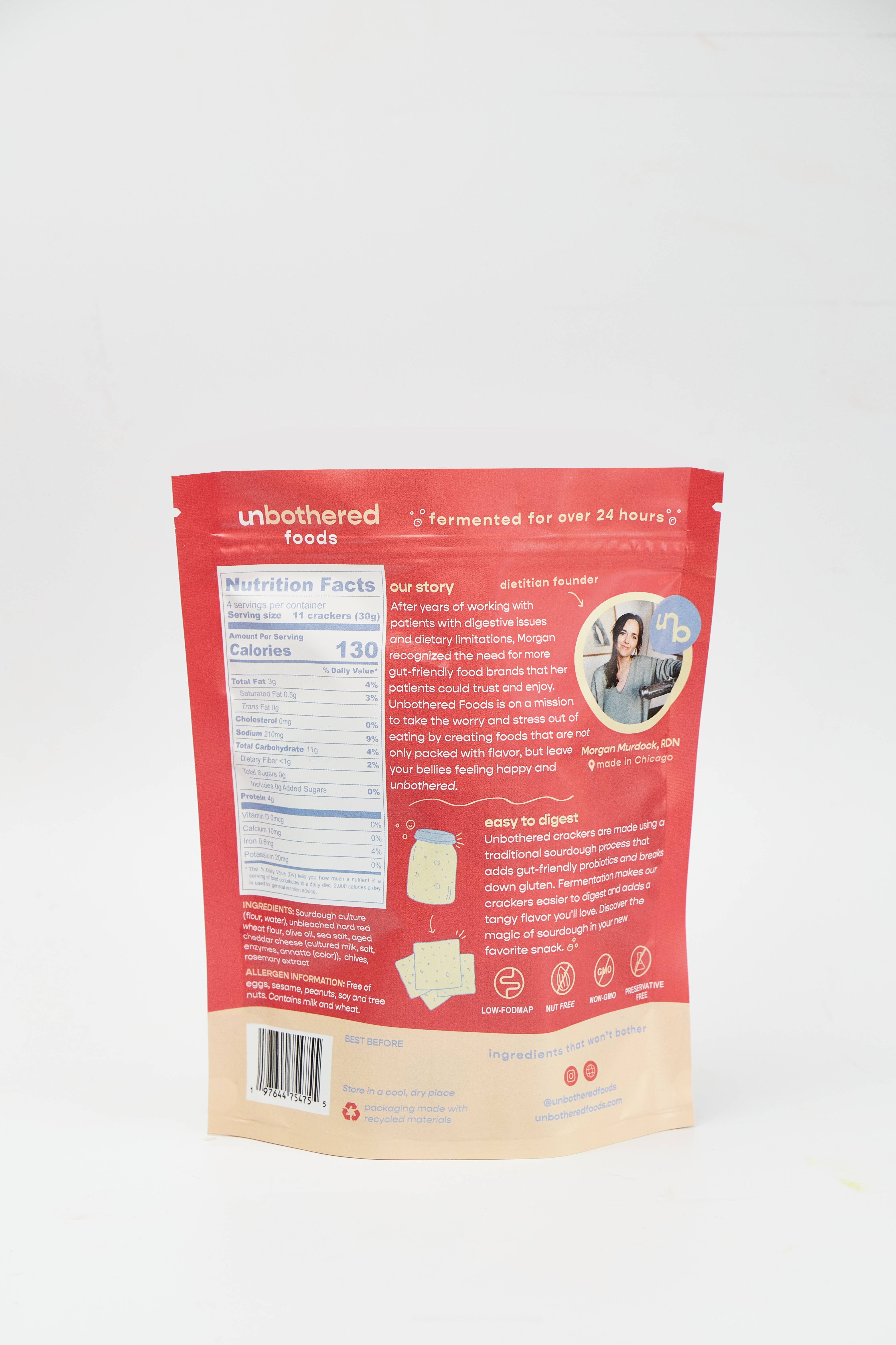 Unbothered Foods - Vente Biscuit salé - Craquelins au levain cheddar vieilli et ciboulette1