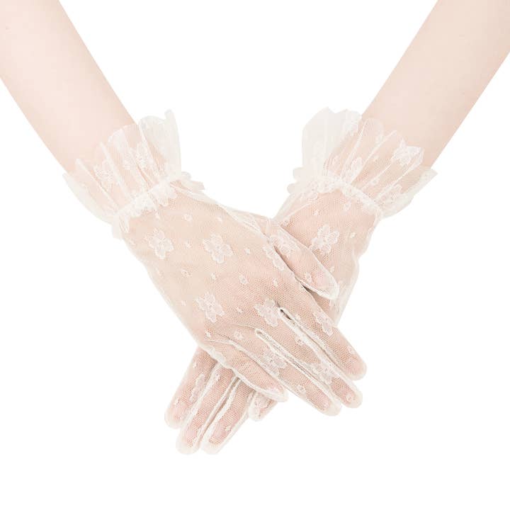 Nylon Gloves with Ruffles for Bridal, Formal Occasion for wholesale by Floris Linens