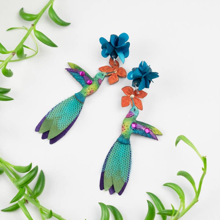 Tulia's Artisan Gallery - Wholesale Dangle Earrings - Hummingbird Earrings - Ruby-Throated LG3