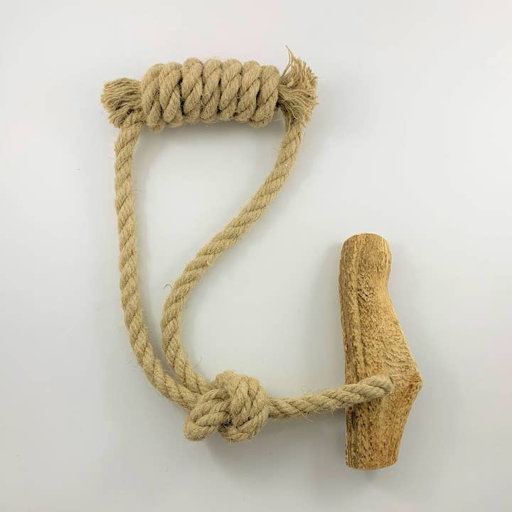 Healthy dog toy, Natural deer antler with hemp rope for wholesale by Pawsome Pet Toys