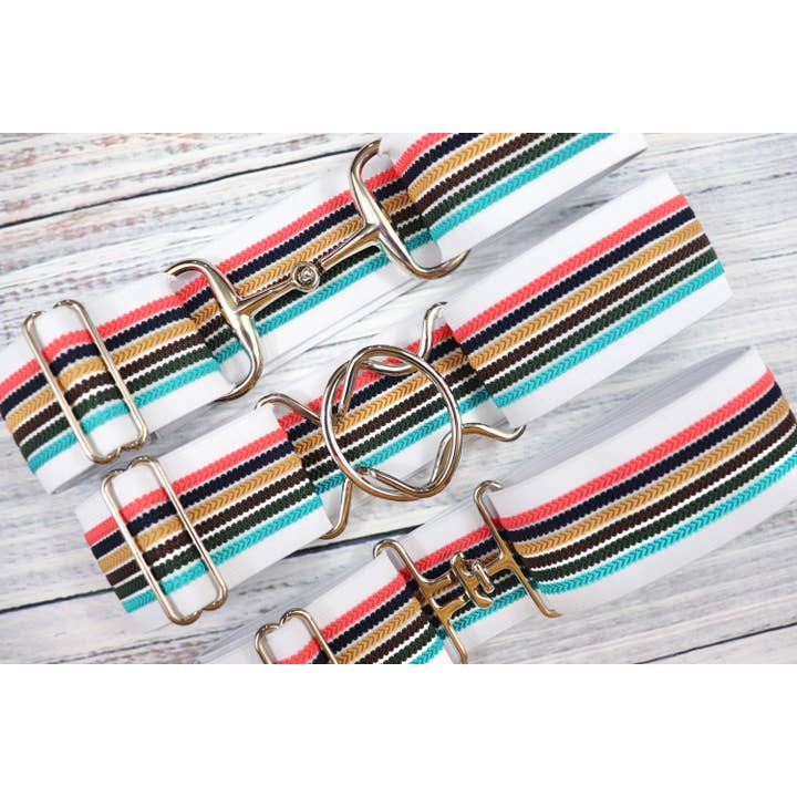 Ceinture équestre élastique à rayures blanches de 2 pouces pour la vente par Heads Up Apparel