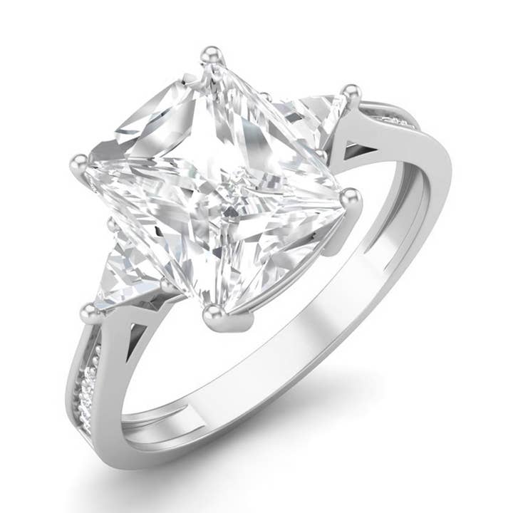 White 925 Sterling Silver 9x7MM Cushion Shape Moissanite Three Stone Women Promise Ring for wholesale on Faire0