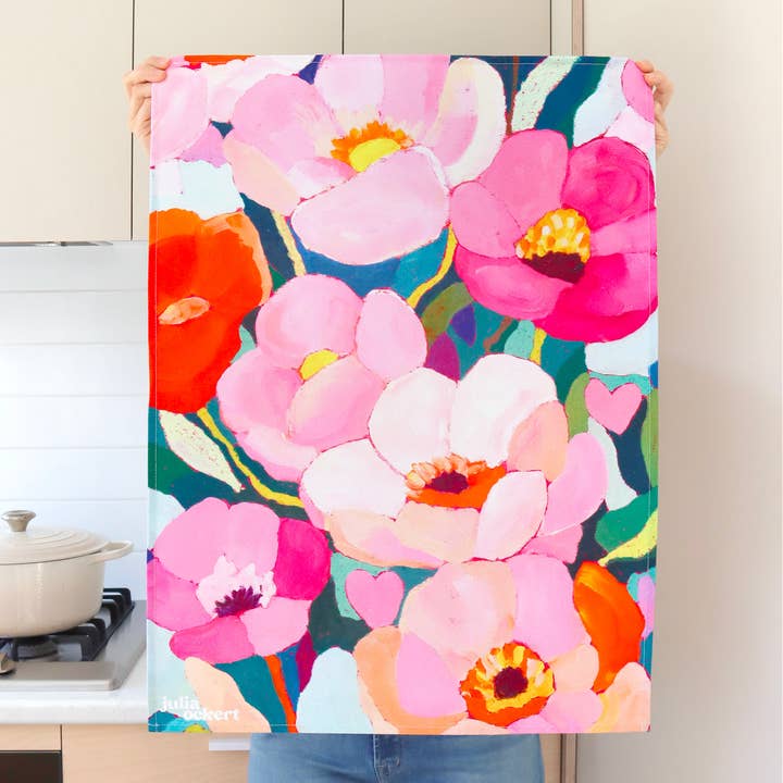 Julia Ockert - Wholesale Tea Towel - Flowerverse Tea Towel - Dopamine Decor - Original Floral Art0