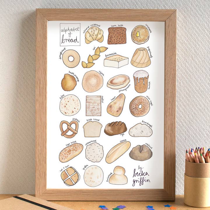Bread Alphabet Art Print for wholesale by Becka Griffin Illustration