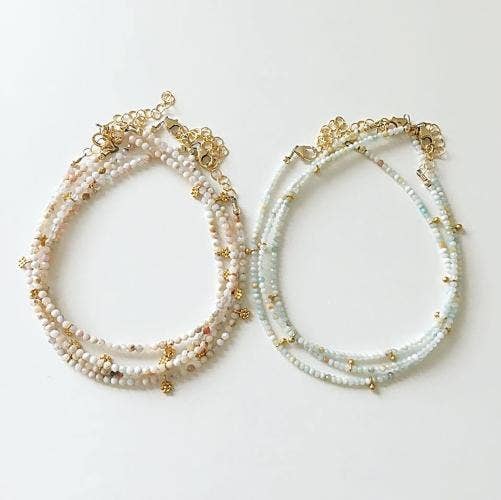 gold & gray - Wholesale Anklet - Pink Opal and Gold Flowers Anklet3