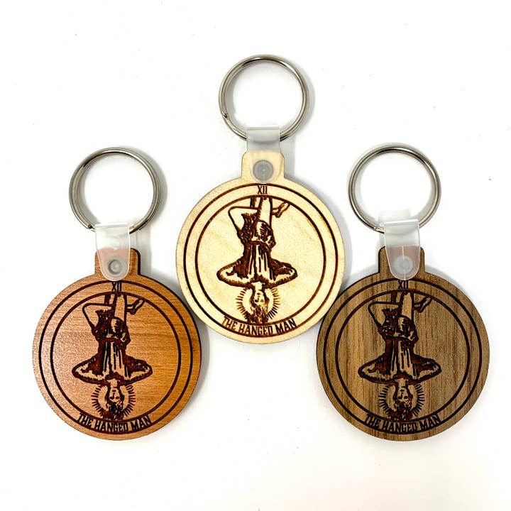 KEYCHAIN - 12 Tarot - The Hanged Man - Wood Key Chain Fob for wholesale by Insert Brand Here Shop