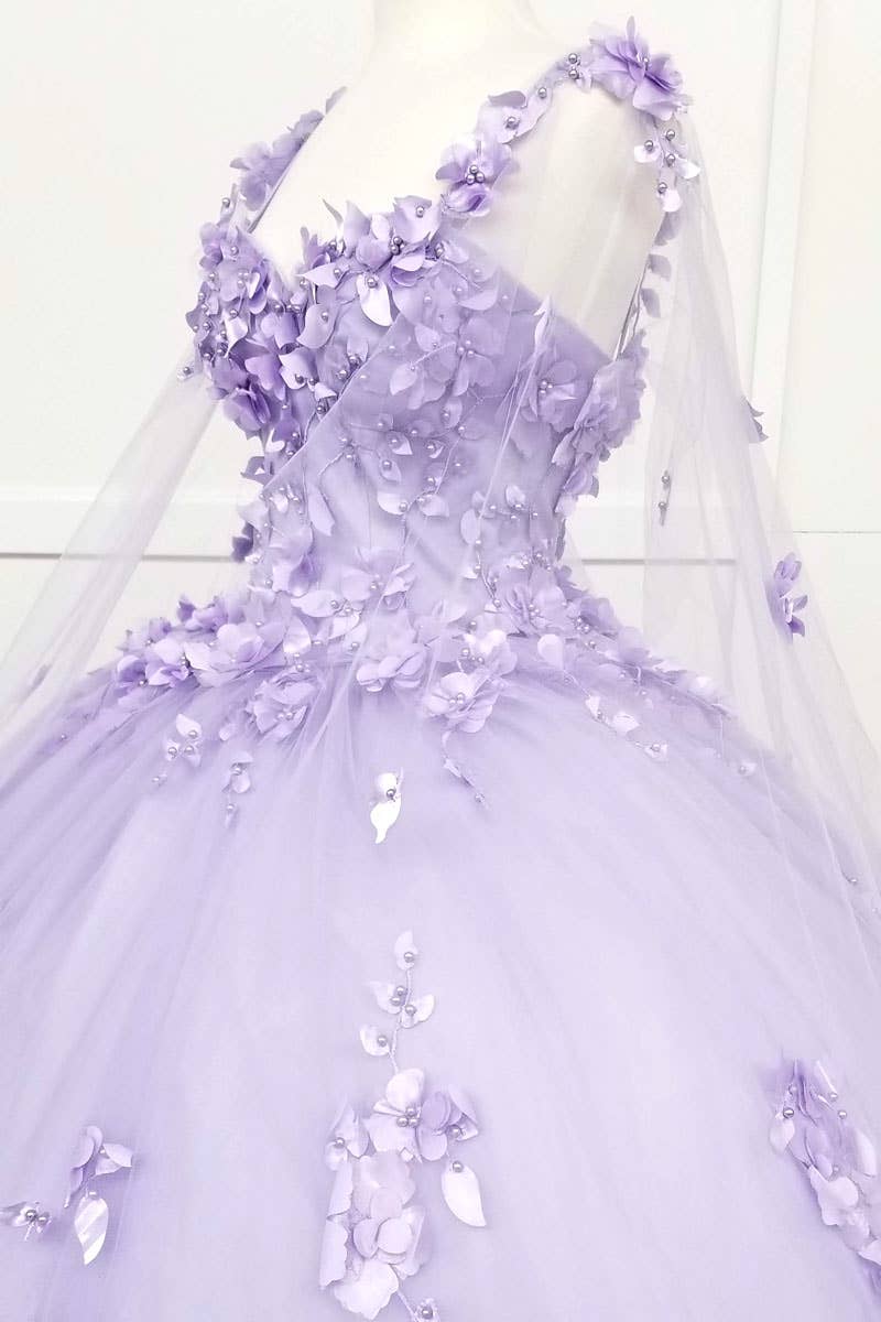 Chicas – Vestido comprido - Mulher por atacado – Vestido de Quinceanera com Flores e Capa com Abertura CHF301815