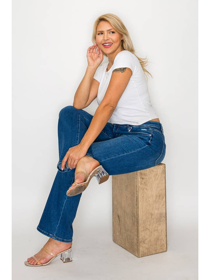 Blue PLUS SIZE HIGH RISE STRAIGHT LEG JEAN #BT5002X for wholesale on Faire2