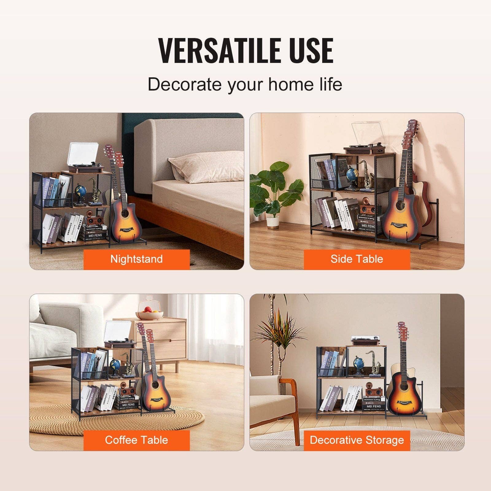 Hard Rock Health Stores - Wholesale Retailer Display Stand/Case - Record Player Stand 3-Tier Metal Turntable Stand with Guitar Store Black5