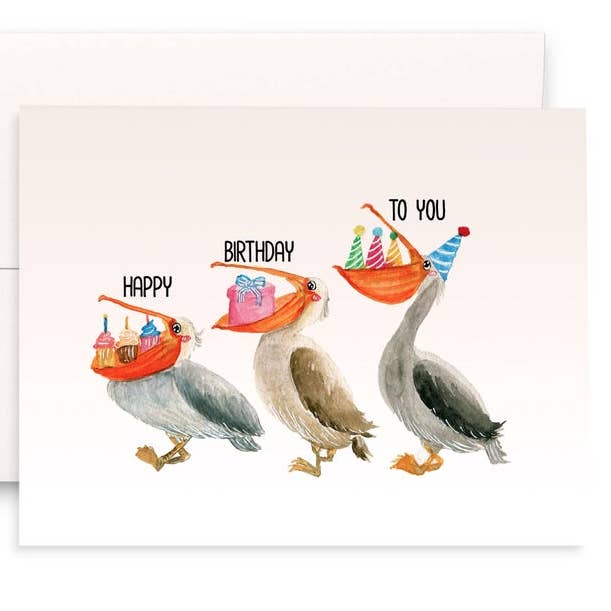 Pelican födelsedagsfest - Roligt födelsedagskort för wholesale av Liyana Studio